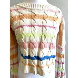 Cricket Tennis Sweater XL L Varsity Cable Knit Polo 90s Colorful Striped Cropped